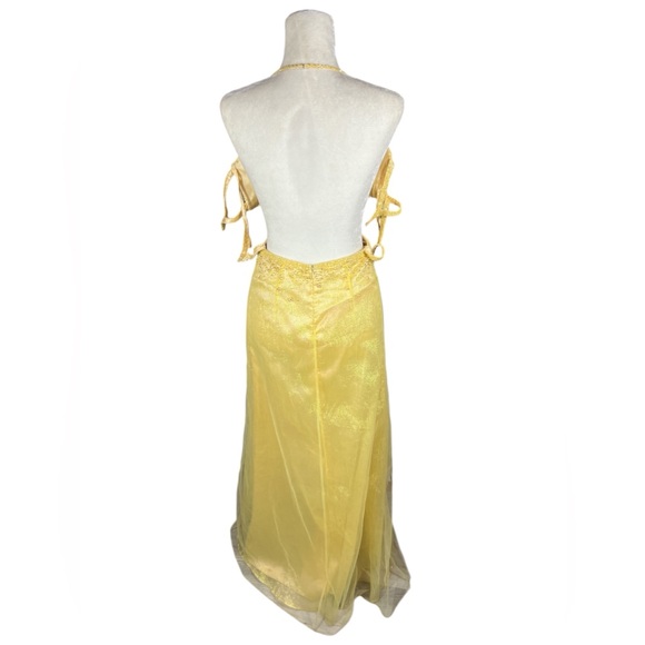 Precious Formals Dress Gown Beaded Yellow Two Pieces Prom Party sz 8 - Picture 6 of 15